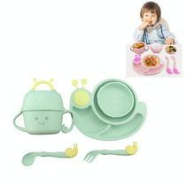 Creative Anti-scald Children Tableware Baby Snail Compartment Spoon Cup Bowl(Green)