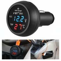 3 In 1 Car USB Charger Car Cigarette Lighter With Voltage Detection Display Multi-function Monitoring Table(Red Blue)