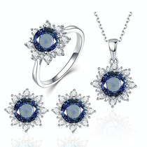 3 PCS/Set Snow Shape Gemstone Jewelry Set For Women, Ring Size:9(Blue)
