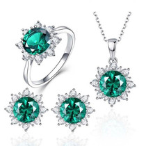 3 PCS/Set Snow Shape Gemstone Jewelry Set For Women, Ring Size:10(Green)