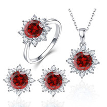 3 PCS/Set Snow Shape Gemstone Jewelry Set For Women, Ring Size:6(Red)