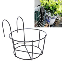 Balcony Fence Round Metal Flower Stand Wrought Iron Wall-mounted Flower Pot Stand, Size:L(Black)