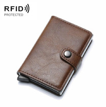 PU Aluminum Alloy Card Case Anti-magnetic RFID Shielding Anti-Theft Wallet(Coffee)