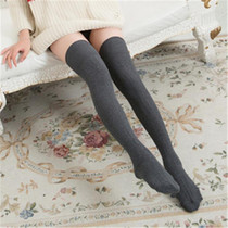 Spring and Autumn Cotton Over-knee Socks Preppy Style Jacquard Stockings(Dark grey)