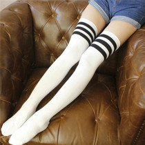 Black White Striped College Style Long Socks Thigh Socks One Size(White)