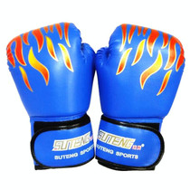 SUTENG Flame Pattern PU Leather Fitness Boxing Gloves for Adults(Blue)