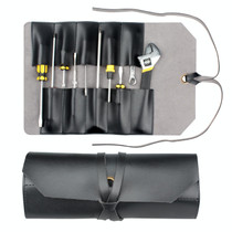 CL97 Multi-Function Toolkit Bundled Leather Tool Bag Double Thickened Two-Purpose Wrench Bag(Black)