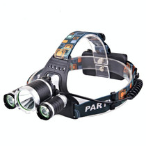 Strong Light Long-Range Rechargeable Three-Head Lamp Outdoor Fishing Lamp Led Head-Mounted Flashlight (1T6 x 2XPE 2 Batteries)