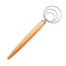 2 PCS 13 Inch Oak Handle Flour Mixer Dough Stainless Steel Mixing Rod Coil Whisk Three Circle Agitator