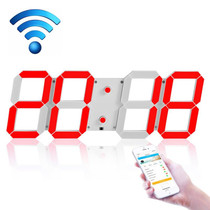 LED Digital Clock Living Room Wall Clock Creative WIFI Clock US Plug, Style:4 Bit WIFI, Color:Hollow Red