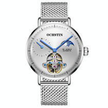 OCHSTIN 6121 Flywheel Mechanical Watch Fashion Hollow Full Automatic Mechanical Watch Business Men Watch Stainless Steel Watch  Waterproof Watch(White)