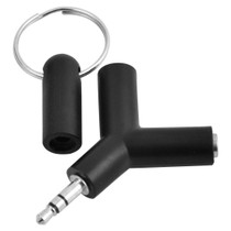 Mini Y Shaped 3.5mm Male to Double 3.5mm Female Jack Audio Headset Adapter Connector Keychain(Black)