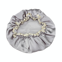 Lovely Thick Women Satin Colorful Double Waterproof Hair Cover Bathing Cap(Grey)