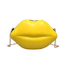 Sexy Lips Style Fashion PU Ladies Clutch Bag Chain Purse Shoulder Bag Handbag Women Crossbody Mini Messenger Bag(Yellow)