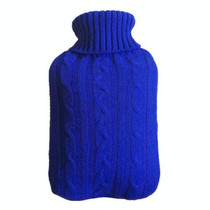 Hot Water Bottle Solid Color Knitting Cover (Without Hot Water Bottle) Water-filled Hot Water Soft Knitting Bottle Velvet Bag(Deep blue)