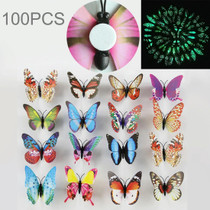 100 PCS Fashion Luminous Butterfly with Double-sided Adhesive Simulation Fridge Magnets Wall Sticker Garden Decoration, Random Color Delivery