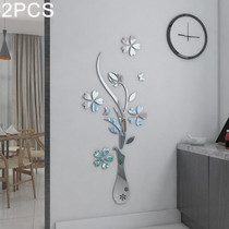 2 PCS Creative 3D Vase Style Mirror DIY Wall Sticker Set, Size: 40*60cm(Silver)