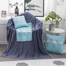 Flamingos Pattern Multifunctional Plush Blanket Square Pillow Quilt Office Car Pillow Cushion, Size : L