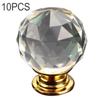 10 PCS 30mm K9 Plated Transparent Glass Crystal Spherical Single Hole Drawer Handle (Transparent+Gold)