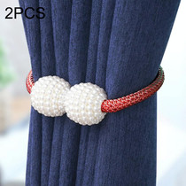 2 PCS Fashion Adornments Pearl Magnetic Buckle Curtain Strap(Red)