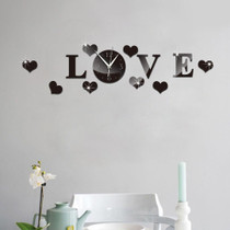 Creative LOVE Clock Acrylic Mirror DIY Wall Sticker(Black)