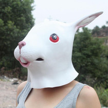 Popular Lovely Halloween Mask Masquerade Emulsion Rabbit Mask with Villus Ears for Men and Women