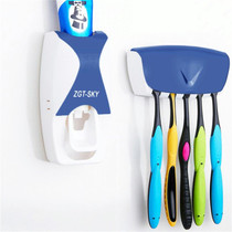 Automatic Toothpaste Dispenser Set with 5 Toothbrush Holder (Blue)