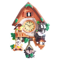 YD208 Cartoon Cuckoo Telling the Hour Decorative Wall Clock Vintage Living Room Clock(Khaki)