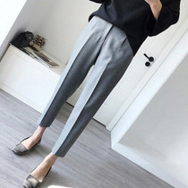 Ladies Straight Suit Pants Casual High Waist Nine Minute Pants, Size: L(Grey)