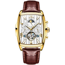 OLEVS 6675 Men Multifunctional Moon Phase Tourbillon Mechanical Watch(White + Gold)