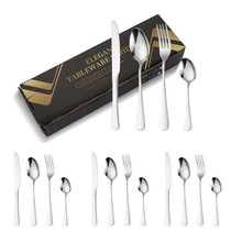 16pcs/set Carton Boxed Gold-Plated Stainless Steel Knife and Fork Set Western Cutlery, Color: Stainless Steel Color