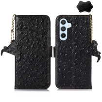 For Samsung Galaxy S23 FE 5G Ostrich Pattern Genuine Leather RFID Phone Case(Black)