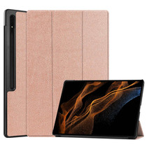 For Samsung Galaxy Tab S9 Ultra / S8 Ultra Custer Pure Color 3-Fold Holder Smart Leather Tablet Case(Rose Gold)