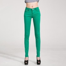 Mid-Waist Stretch Candy-Colored Tight Trousers Look-Sliming Jeans, Size: 27(Grass Green)
