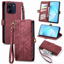 For Realme 10 5G Geometric Zipper Wallet Side Buckle Leather Phone Case(Red)
