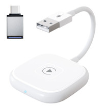 USB + USB-C / Type-C Wired to Wireless Carplay Adapter for iPhone(White)