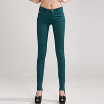 Mid-Waist Stretch Candy-Colored Tight Trousers Look-Sliming Jeans, Size: 30(Dark Green)