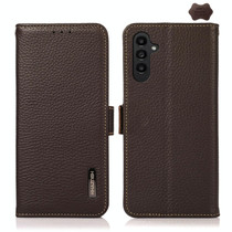 For Samsung Galaxy S23 FE KHAZNEH Side-Magnetic Litchi Genuine Leather RFID Phone Case(Brown)
