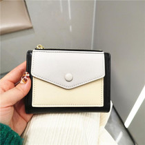 PU Leather Short Color Matching Folding Wallet Mini Portable Wallet(Black)