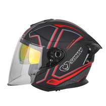 SOMAN Motorcycle Electric Bicycle Dual Lens Riding Helmet, Size: XL(Black Red)