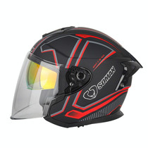 SOMAN Motorcycle Electric Bicycle Dual Lens Riding Helmet, Size: M(Black Red)
