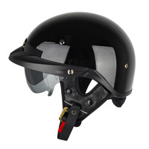 SOMAN Motorcycle Half Helmet Adjustable Helmet With Inner Mirror, Size: XL(Bright Black)