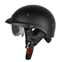 SOMAN Motorcycle Half Helmet Adjustable Helmet With Inner Mirror, Size: L(Matt Black)