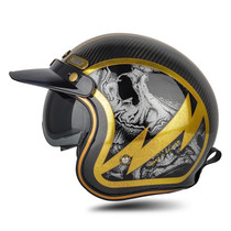 SOMAN Motorcycle Four Seasons Carbon Fiber Half Helmet, Color: Carbon Fiber Gold Lightning(M)