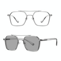 Double-beam Polarized Variable Color Eyeglasses Non-degree Flat Glasses, Lens: Change Grey(Gray Silver Frame)