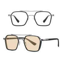 A5 Double Beam Polarized Color Changing Myopic Glasses, Lens: -550 Degrees Change Tea Color(Black Silver Frame)