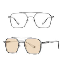 A5 Double Beam Polarized Color Changing Myopic Glasses, Lens: -600 Degrees Change Tea Color(Gray Silver Frame)