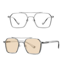 A5 Double Beam Polarized Color Changing Myopic Glasses, Lens: -50 Degrees Change Tea Color(Gray Silver Frame)