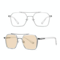 A5 Double Beam Polarized Color Changing Myopic Glasses, Lens: -350 Degrees Change Tea Color(Transparent Silver Frame)