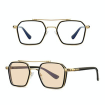 A5 Double Beam Polarized Color Changing Myopic Glasses, Lens: -250 Degrees Change Tea Color(Black Gold Frame)